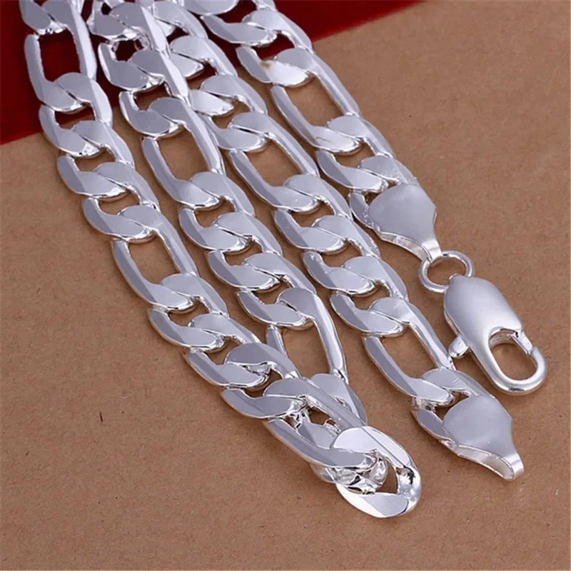 Massief 925 Sterling Zilveren Ketting Voor Mannen Klassieke 12Mm Cubaanse Ketting 18-30 Inch Charme Mode Sieraden Bruiloft