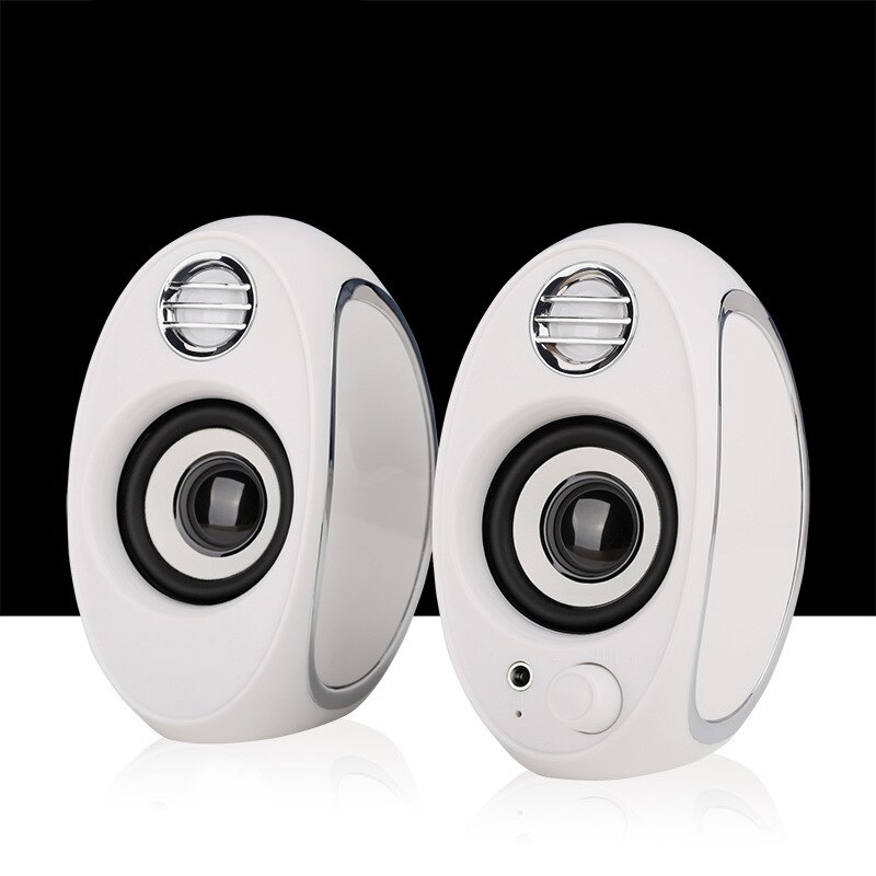 Bass USB + AUX Wired Computer Speakers A Pair 5W*2 High Power Speakers for Laptop Desktop Phone Portable Multimedia Loudspeaker: White