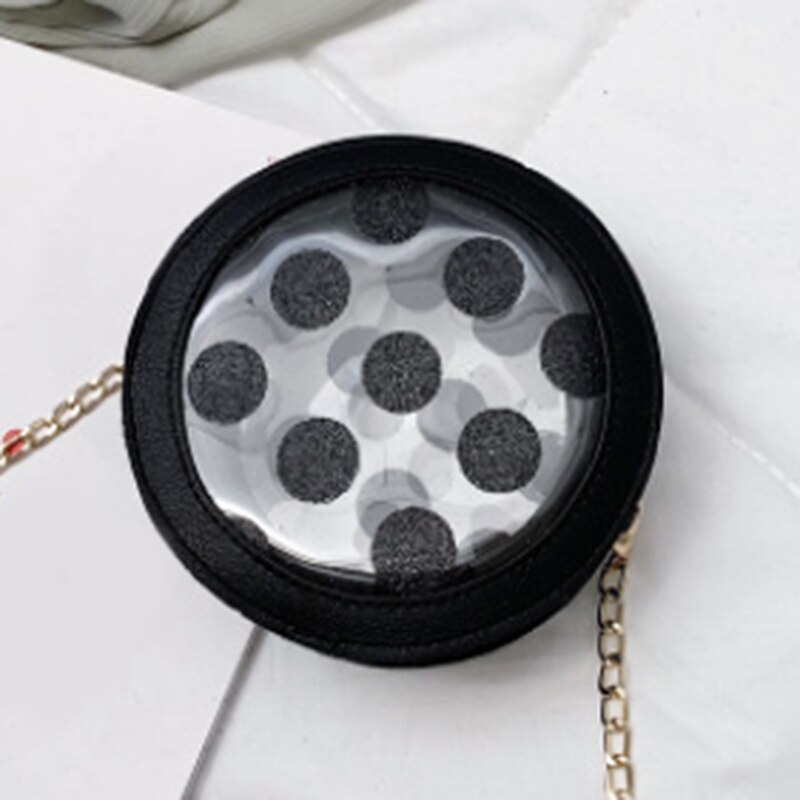 Pvc dots crossbody bag for kvinner sirkulære jenter skuldervesker søte kjeder telefonveske: Svart