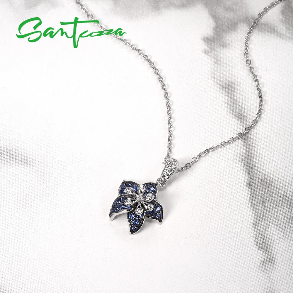 SANTUZZA Silber Anhänger Für Frauen 925 Sterling Silber Charming Blau Stern Blume Trendy подвеска кулон Edlen Schmuck