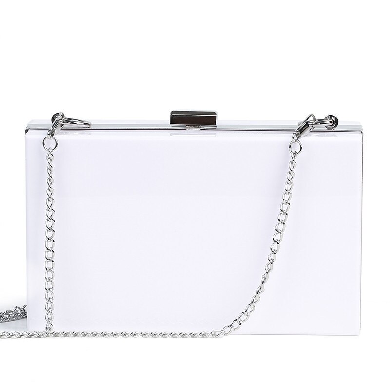 Transparent Acrylic Bags Clear Clutches Evening Bags Wedding Party Handbags Chain Women Shoulder Bags Purses 9 Colors: White Silvery