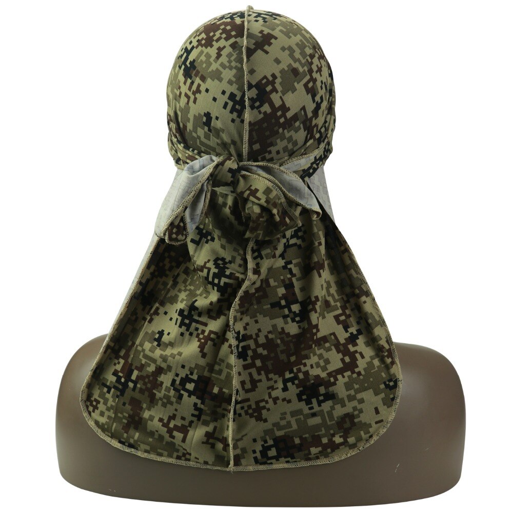 Silky Camo Durag 360, 540,720 Waves Extra Long Tail and Wide Straps for Men Stitching Outside Camouflage Print Durag