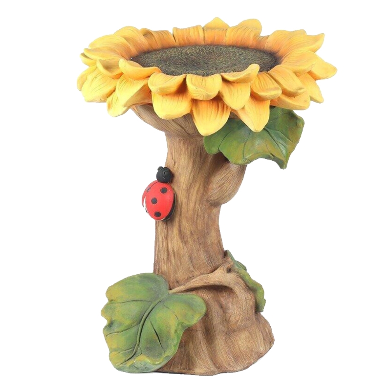 Exquisite Simulation Bird Feeder Bath Sunflower Ornaments, Resin Hand-crafted Ornaments for Garden Decoration
