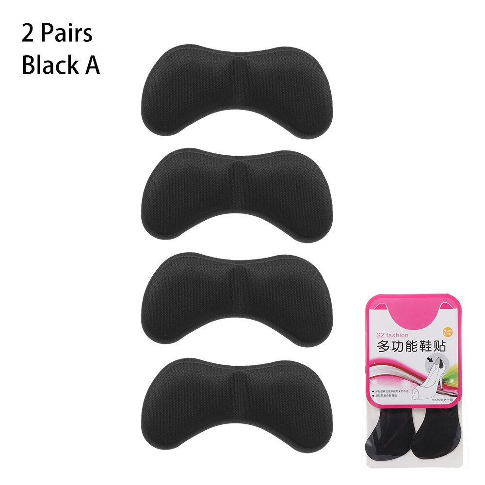 2 Pairs Vrouwen Hak Kussen Pads Hoge Hak Schoen Grips Liner Anti-Slip Zelfklevende Inlegzolen Voet care Protector Herbruikbare: Black A