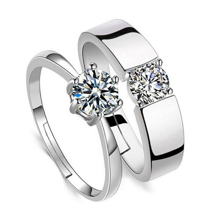 Anenjery Classic Lovers 'Trouwringen Zirkoon Cz Zilveren Kleur Ringen Voor Mannen Vrouwen Valentijnsdag Aanwezig S-R14