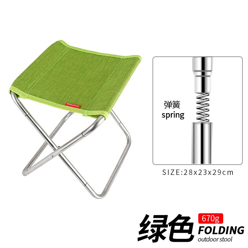 stainless steel spring folding chair outdoor fishing chair camping barbecue folding stool sketching chair bench Mazar: Green