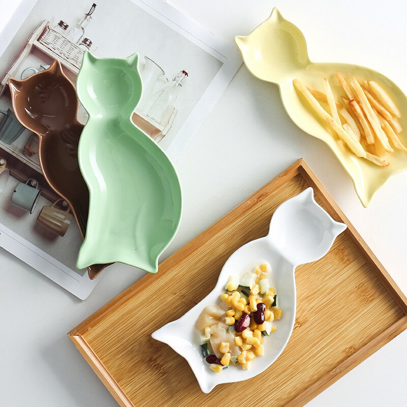 Cartoon Cat Plate Ceramic Dishes Cute Animal French Fries Snack Plate Dim Sum Plate Sushi Snack Breakfast Plate