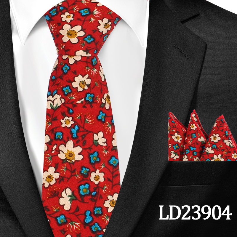 Neue lässig Blumen Baumwolle Krawatten Und Tasche Platz setzt Blume Drucken Dünne Krawatte Für Männer Mens Hals Binden Krawatte 6cm Dünne Krawatten