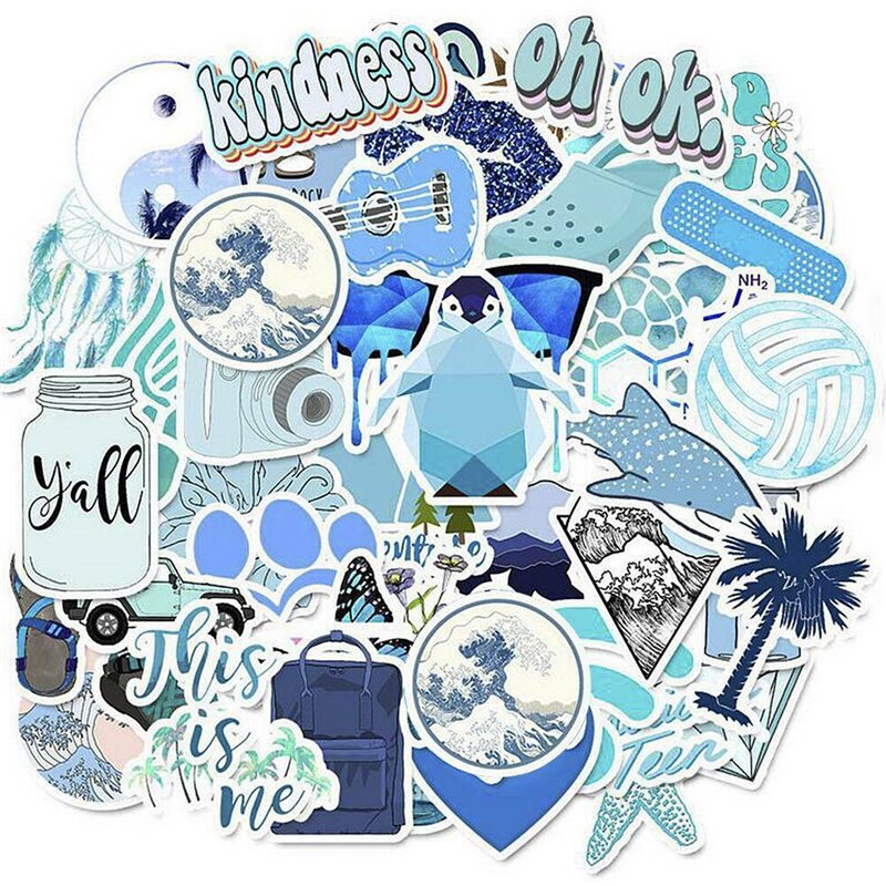 SEAAN 50PCS Blue Skateboard Stickers Vinyl Laptop Luggage Decals VSCO Girls Sticker