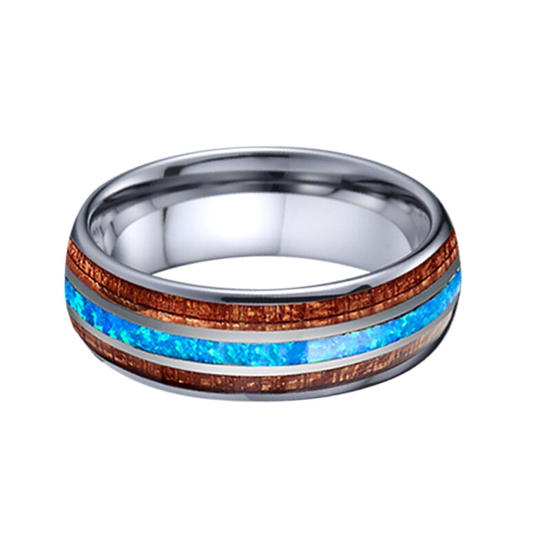 Liefdesallianties blauwe opaal wolfraamcarbide sieraden usa stijl 8mm carbide koa hout paar trouwringen voor mannen en vrouwen