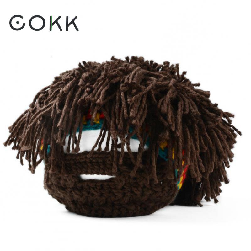 COKK Wig Beard Hats Rasta Bandana Winter Beanie Handmade Women Men's Halloween Costume Boyfriend Funny Bearded Mask Party