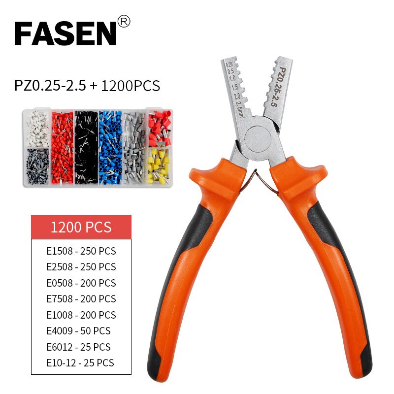 PZ 0.25-2.5 1200pcs Cable Wire Terminal Connector with Hand Ferrules 2.5 Crimper Plier Crimp Tool Kit Set AWG 10-23: PZ0.25-2.5 1200p Kit