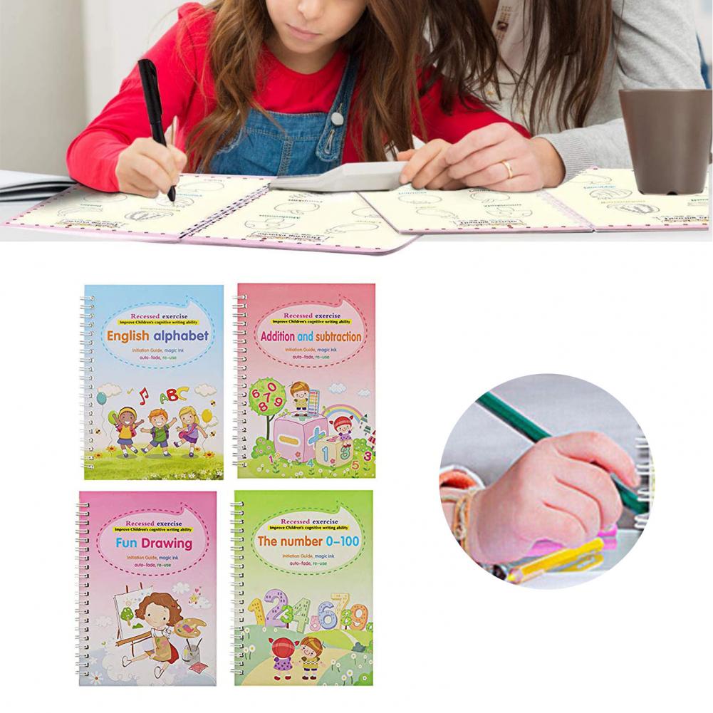 Cuaderno de práctica para copiar libros de caligrafía para niños, escritura a mano, versión en inglés, con papel de Groove, limpieza gratuita, juguete para niños