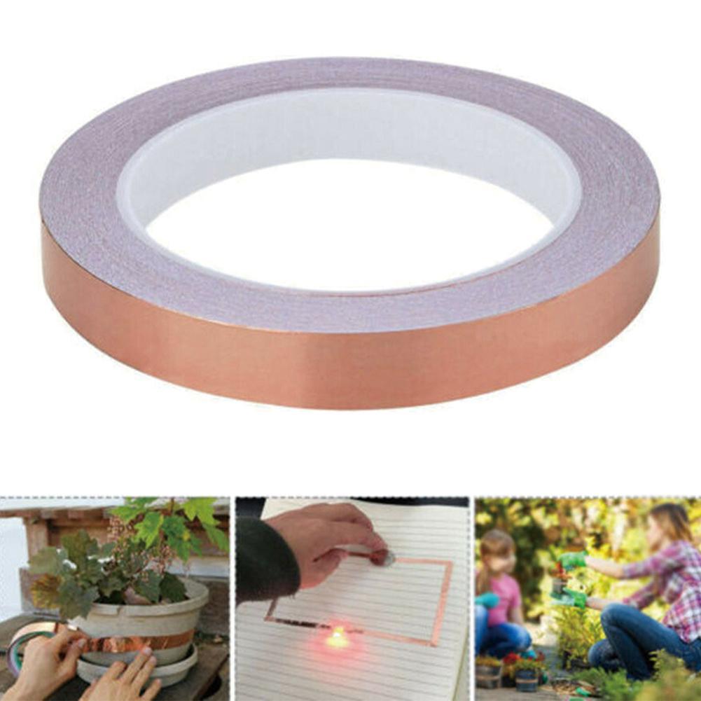 20 meter enstaka ledande kopparfolie tejpremsa självhäftande emi skärmning värmebeständ tejp 5mm 10mm 20mm