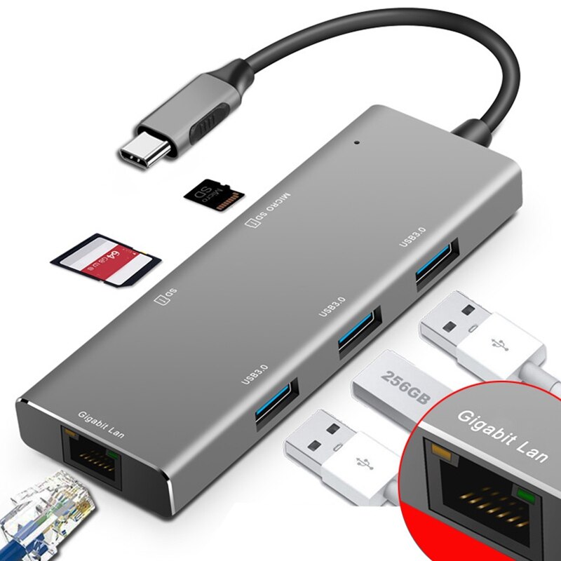 Typ-C 3,1 Docking Bahnhof Aluminium Multi-Funktion Profi Hub zu HDMI/SD/USB 3,0 X3/TF