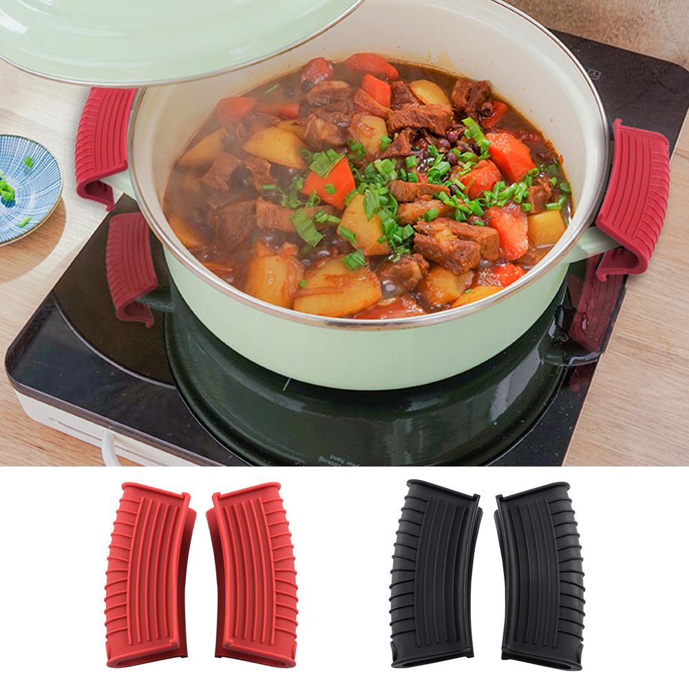 Agarradera de silicona para olla, funda para guante, asa para sartén, herramientas de cocina, accesorios de cocina, 2 piezas
