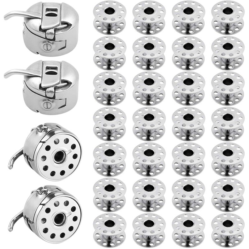 4Pcs Sewing Machine Bobbin Case Bobbin Holder with 28Pcs Metal Bobbins for Brother Janome Singer Kenmore