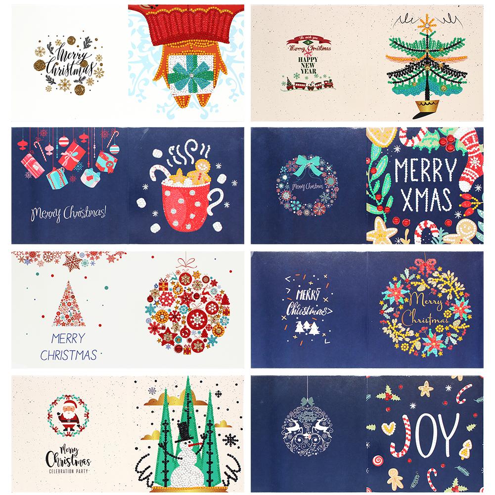 5D Diy Speciale Vormige Diamant Schilderen Kaart Kerst Xmas Verjaardag Festival Card Kerstman Ansichtkaarten 4/8 /12 Pcs: 8pcs Xmas 01