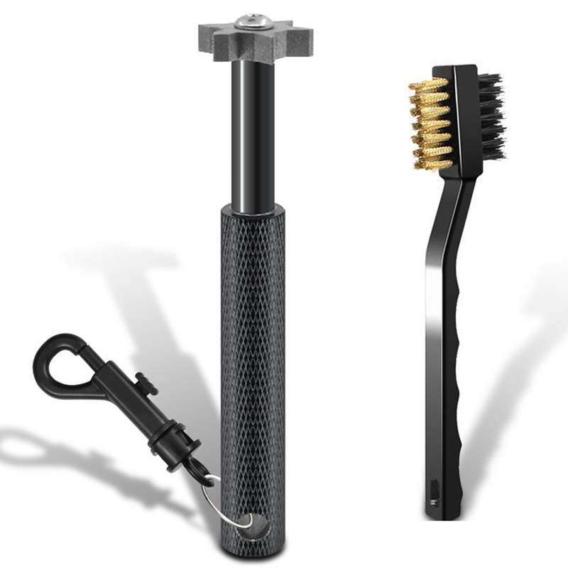 1pc apontador de ranhuras do clube de golfe + 1pcs escova de golfe novo, pode limpeza e afiar kit para cunhas e ferros para golfista