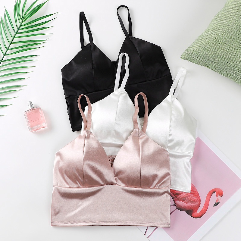 Naisten putki toppi silkki mukava crop toppi seksikäs camisole langaton kesä v #39 pääntie hihattomat alusvaatteet