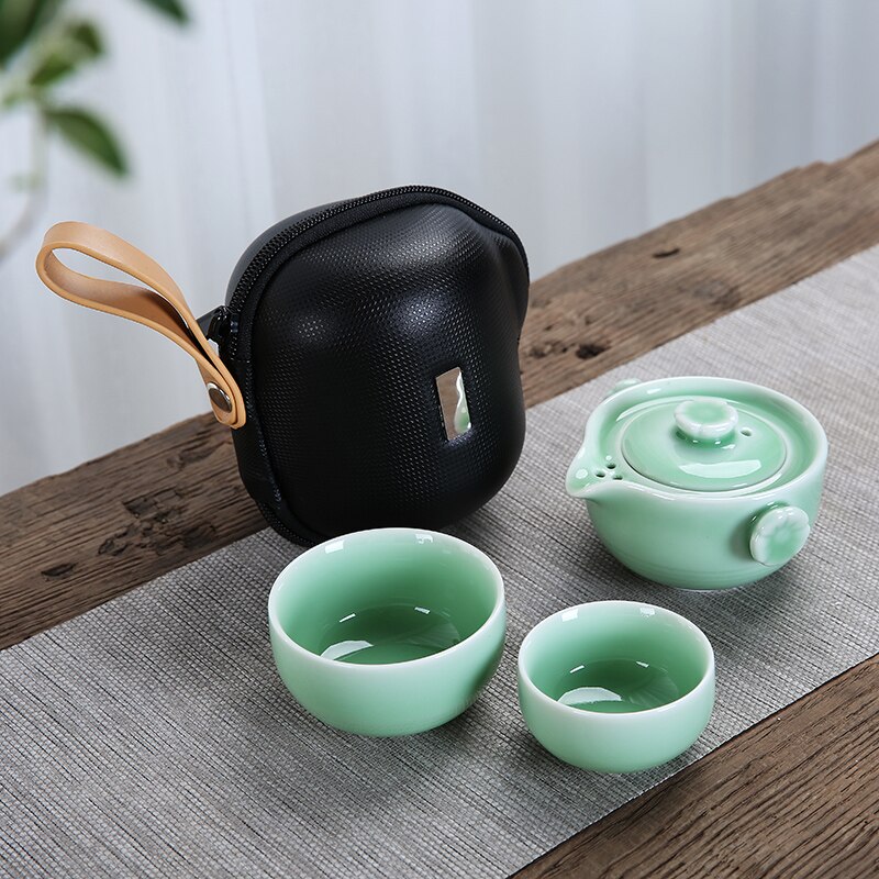 Small Porcelain Tea Pot Set Beauty Glazed Green Teacups Luxury Chinese Tea Set Conjunto De Cha Travel Cup Set AC50TS