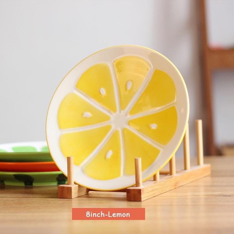 Plato plano de fruta con de naranja para comida, vajilla de ensalada pintada a mano, juego de vajilla de dibujos animados, plato de almuerzo para niños, 1 uds.: lemon