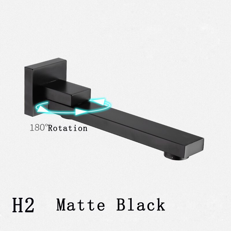 BECOLA – bec de robinet mural en laiton chromé/noir, bec carré et rond, accessoires de robinet de douche cascade: H2-BLACK