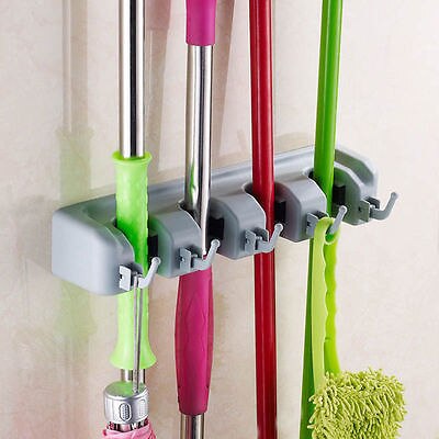 Køkken arrangør moppeholder 5/4/3 position børste kost hænger opbevaringsstativ husholdning moppe børste bøjle køkken gadgets