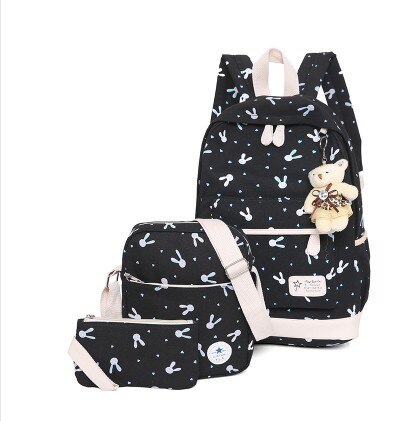 cartoon printing 3pcs/set school bags for women girls Fresh backpacks School backpack rucksack bag mochila escolar: black