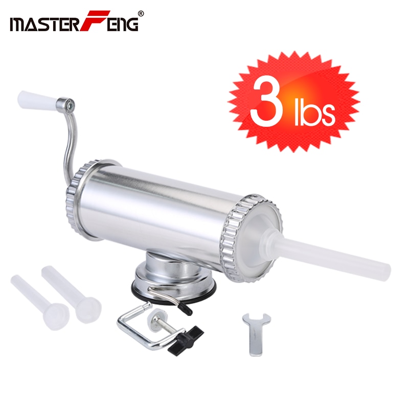 3LBS/ 1.5KG Homemade Sausage Maker With Suction Base &amp; 3 Filling Nozzles &amp; Silicone Piston Horizontal Sausage Stuffer