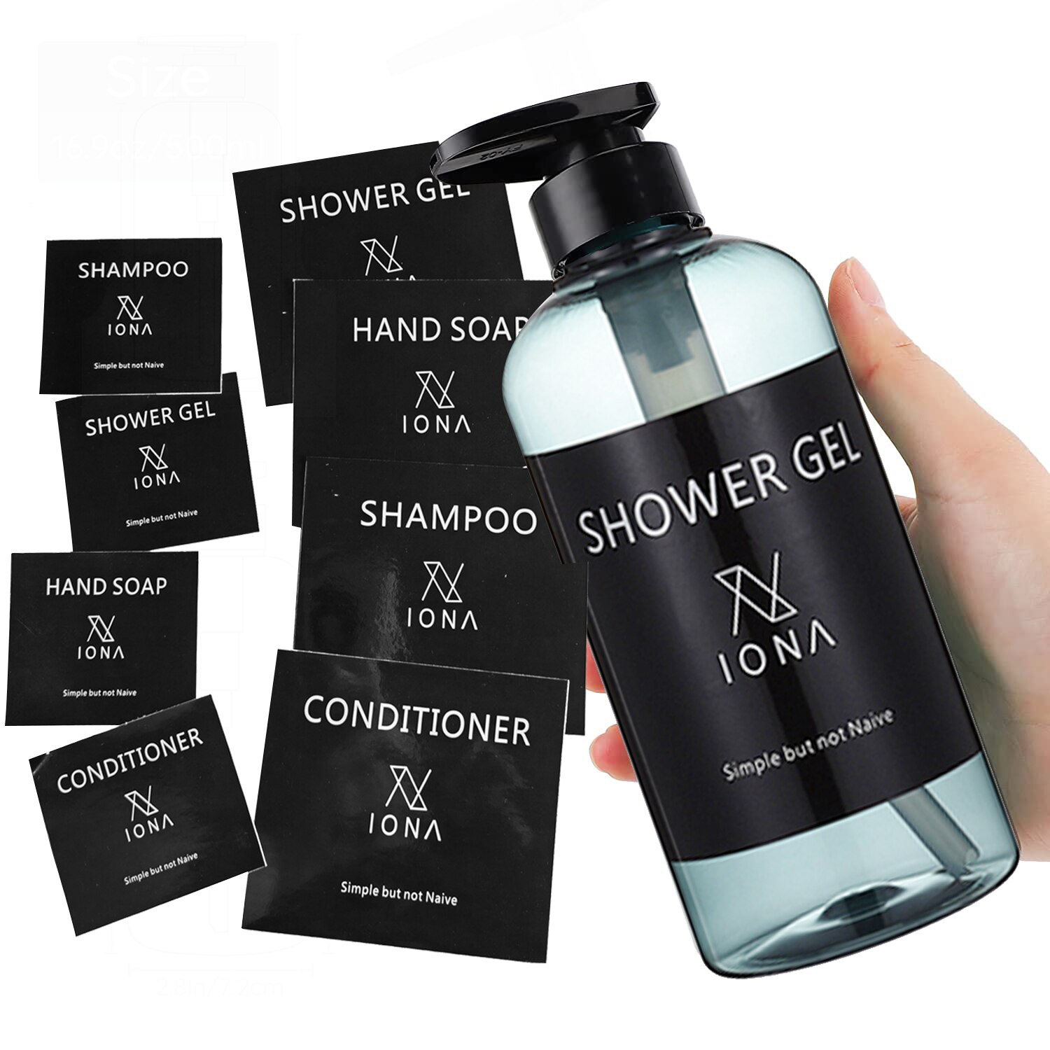 300/500ml Empty Soap Dispenser Bottle Refillable Lotion Hair Conditioner Shampoo Container Bottle with Waterproof Labels
