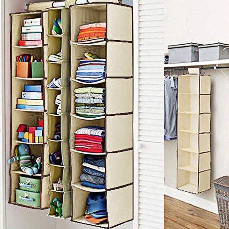 4/6 Netz Garderobe Hängende Lagerung Tasche Multi-schicht vlies Lagerung Tasche KleiderbüGel Halfter Tragbare Hängen Veranstalter