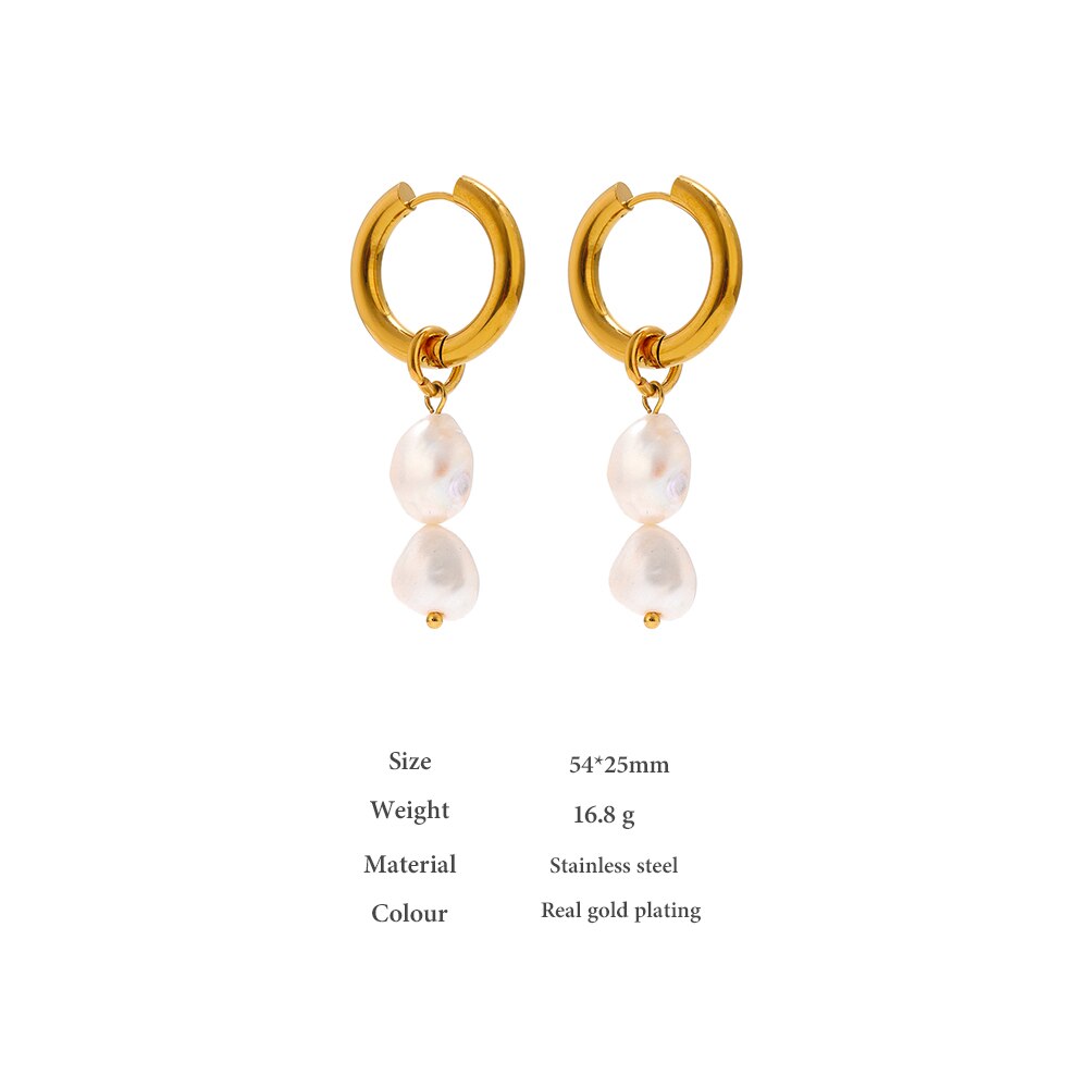 Yhpup roestvrij staal natuurlijke parel hoepel oorbellen charme metalen textuur geometrische mode-sieraden sosten dhernosрия cadeau