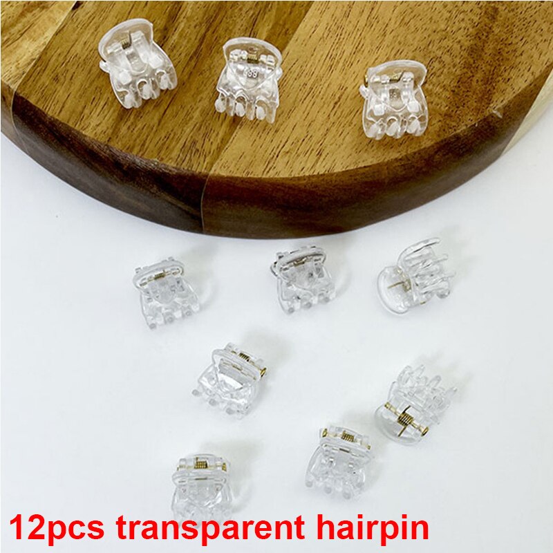 Pinces à cheveux pour femmes, 12 pièces/paquet, accessoires pour filles, Mini griffes en plastique Transparent, noir, marron,: B7