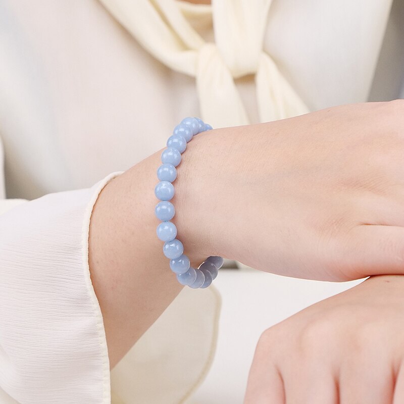 Jd pulseira de anjo, pedra natural, azul angelite, elástico único, romântico, yoga, bracelete azul, joias femininas 6,8,10mm, contas