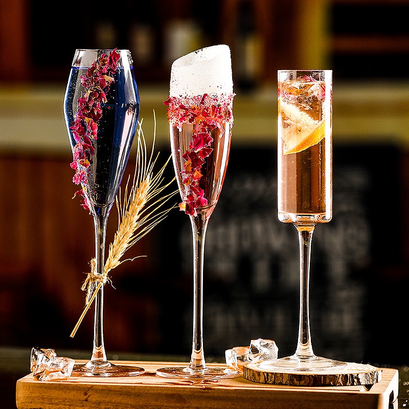 Gold Trim Champagne Flute Glasses Cocktail Glasses Elegantly Hand Blown, Lead Free, Champagne Cups