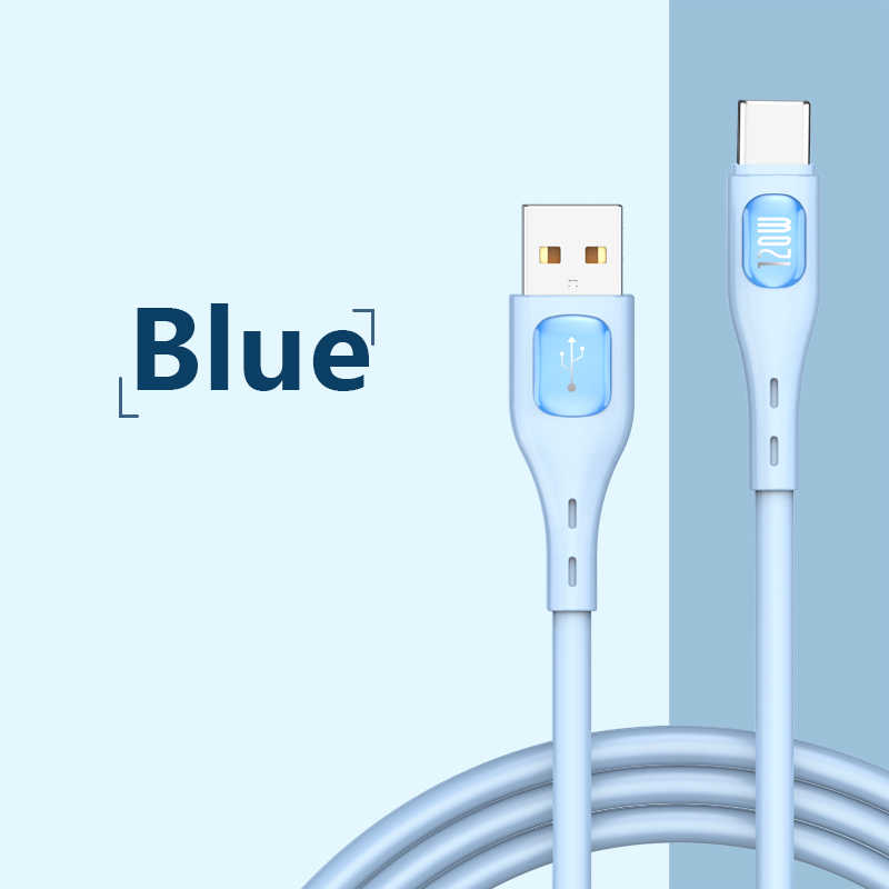 120W 6A USB C Fast Charging High-Speed Data Transfer Cable USB A to USB C Cable Soft Liquid Silicone Android Phone Accessories: Blue / 2m