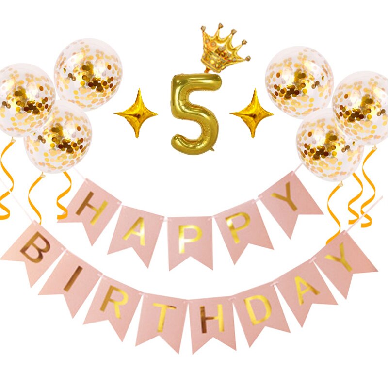 Oh urodziny dziecka balon w kształcie cyfry zestaw konfetti baner urodzinowy flaga Baby Shower dekoracje świąteczne dziewczyna chłopiec zaopatrzenie firm: 5st Pink