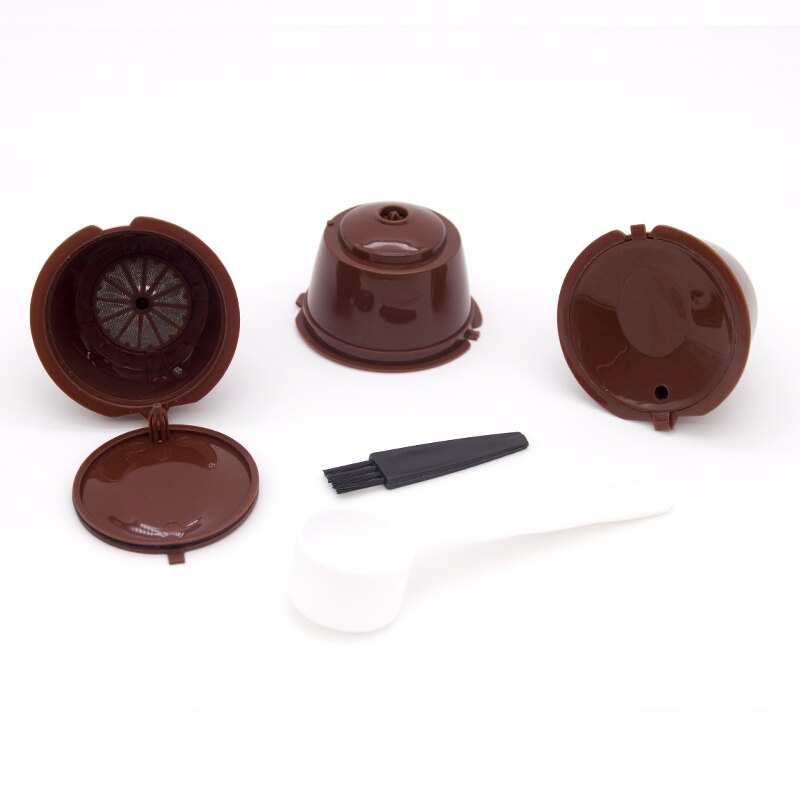 3 st återanvändbara nespresso kaffekapslar filterkopp för nescafe dolce gusto dripper påfyllningsbara kaffekapslar med skedborste: Brun 3
