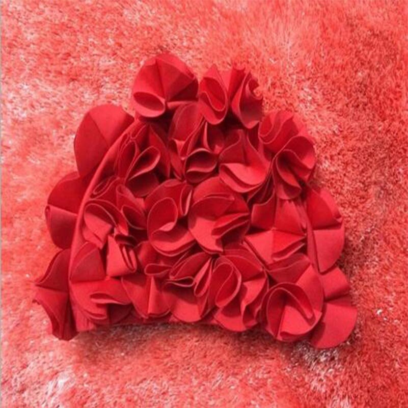 Kvinder damer vintage stil blomsterblomst voksen badehætte fri størrelse elastisk svømme badehue hårbeskyttelse: Rød