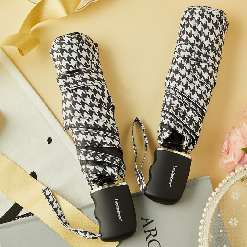 Classical Houndstooth Umbrella Rain Women Anti UV Sun Simple Umbrellas Automatic Folding Umbrella Black Coating Parasol