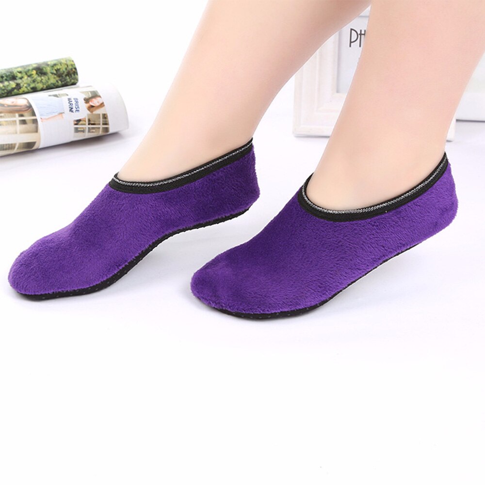 1Pair Kids Girls Socks Winter Floor Socks Velvet Indoor Short Anti-skid Boat Socks Solid Color Warm Sock Slippers носки: purple-M