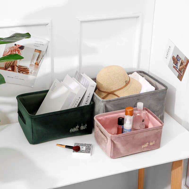 Velvet Storage Box Nordic Style Desktop Cosmetics Storage Basket Snack Book Sundries Storage Basket Organizer