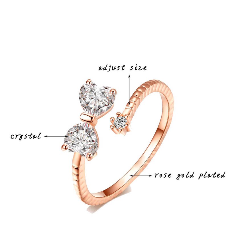 SINLEERY Lovely Clear Crystal Bowknot Bow Adjustable Rings For Women Girl Rose Gold Silver Color Jewelry Anillos JZ458 SSC