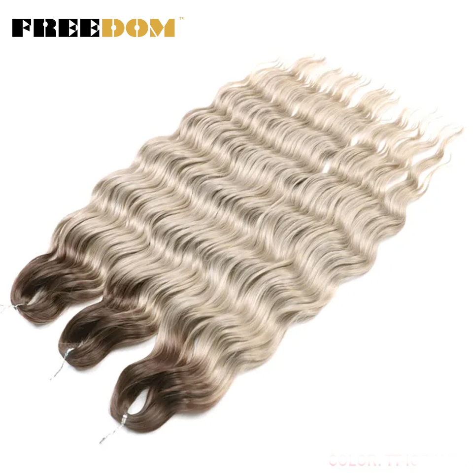 Syntetiske løse dybe bølger fletninger med hårextensions 24 cm dyb krøllet twist hæklet fletning med ombre blond brunt anna hår: #31