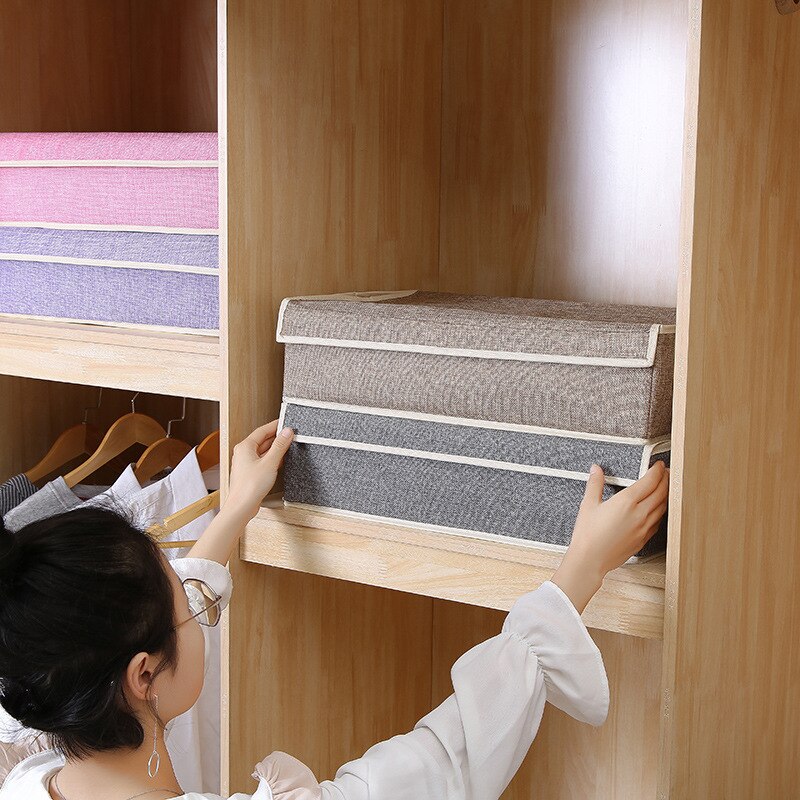 Cajón de almacenamiento de sujetador, organizador de armario, cajas plegables de algodón lavable, caja de acabado de lino portátil con cubierta, ropa interior y calcetines