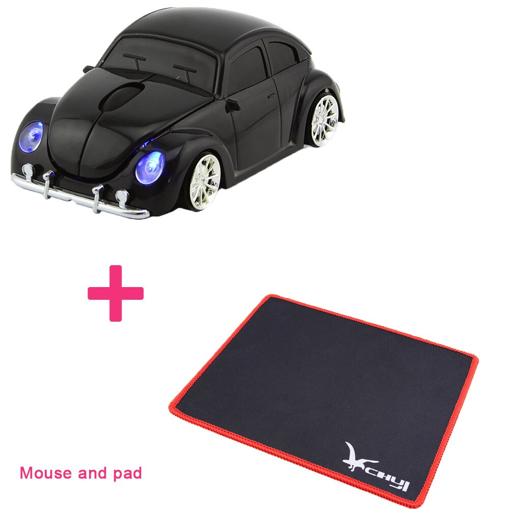CHUYI 2.4Ghz Wireless Mouse Cool Sport Car Computer Mice For Boy USB Optical PC Office Mini Mause With Mouse Pad Kit: Black Mice And Pad