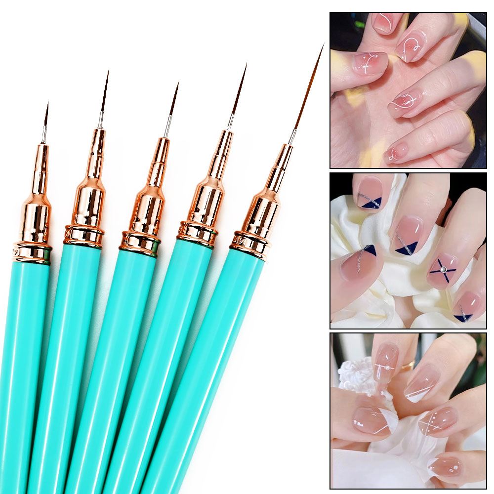 Juego de pinceles para delineador de uñas, 5 uds., 7/9/11/15/25MM, Kits de pinceles para uñas de Gel UV, pintura de líneas de rayas francesas, dibujo, bolígrafo de flores, herramientas de manicura