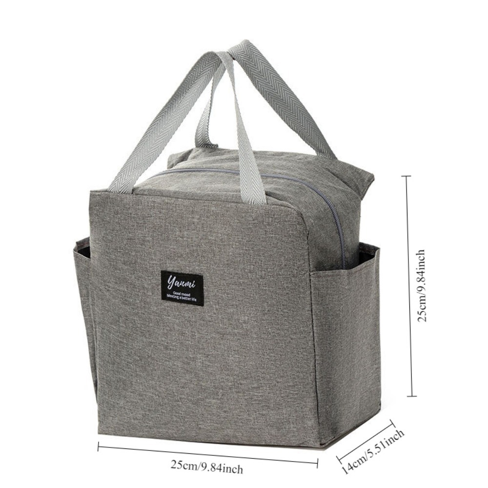 Double pockets Portable lunch bag lunch box insulated canvas tote bag school lunch portable dinner box picnic food storage: GRAY