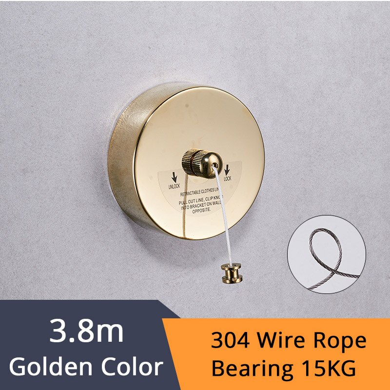 Bathroom Shelves Stainless Steel Nicke Clothesline Nice Single Line Hotel style Clothes Drying Line For Bathroom HJ-1256: Gold-1257K-304